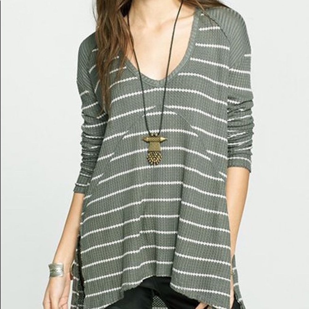 Free People Sunset Park Drippy Thermal Top Olive